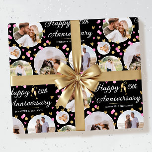 Papier Cadeau Mariage Anniversaire Photo Collage Pink Black Gold