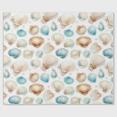 Papier Cadeau Mariage Aqua Cream Beach Shells (Plat)