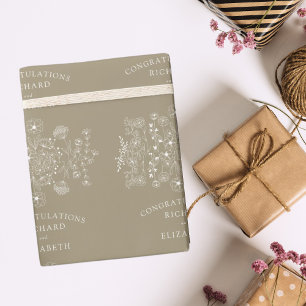 Papier Cadeau Mariage aquarelle moderne de fleurs sauvages Boho