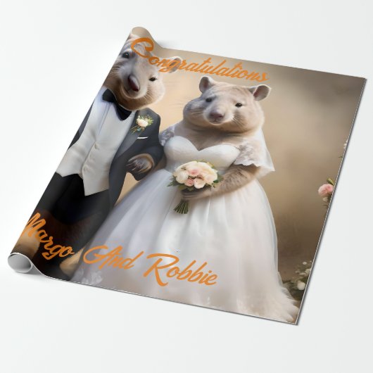 Papier Cadeau Mariage australien Wombat, (Déroulé)