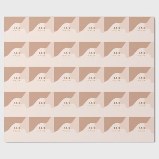 Papier Cadeau Mariage beige boho courbé nom date orange (Plat)
