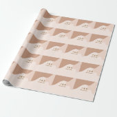 Papier Cadeau Mariage beige boho courbé nom date orange (Déroulé)