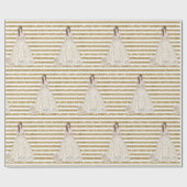 Papier Cadeau Mariage Blanc Cassé Doré Pailleté Rayures (Plat)