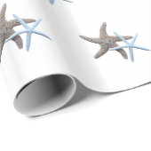 Papier Cadeau Mariage Blanc Couple d'étoiles de mer (Coin rond)