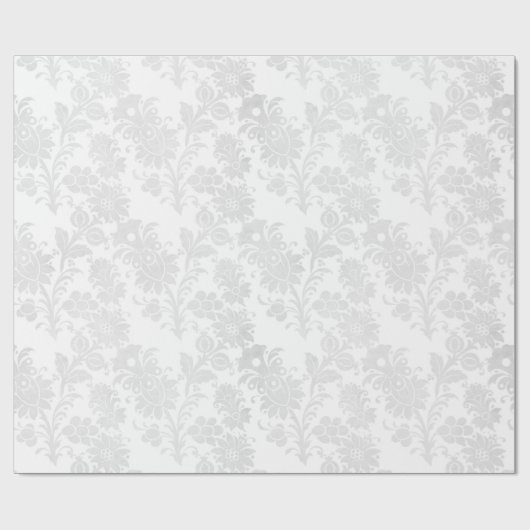 Papier Cadeau Mariage Blanc Damask Simple Elegance Floral (Plat)