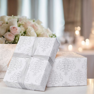 Papier Cadeau Mariage Blanc Damask Simple Élégance intemporelle
