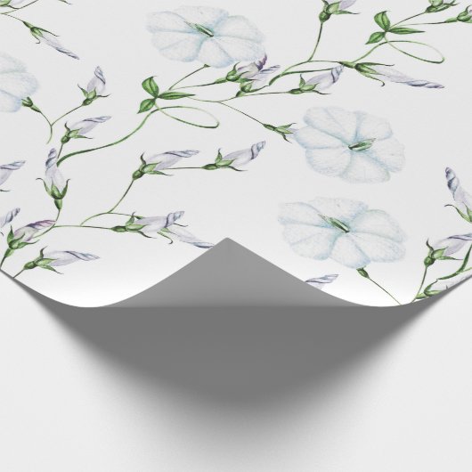 Papier Cadeau Mariage Blanc Matin Glory Fleurs Enveloppement Pap (Coin)