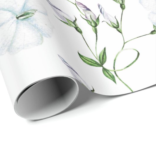 Papier Cadeau Mariage Blanc Matin Glory Fleurs Enveloppement Pap (Coin rond)