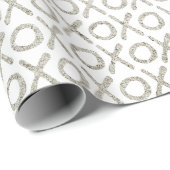 Papier Cadeau Mariage Blanc Pailleté Argenté XOXO Shower de Mari (Coin rond)