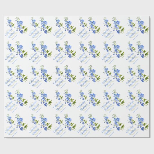 Papier Cadeau Mariage bleu delphinium art enveloppement personna (Plat)
