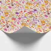 Papier Cadeau Mariage Bohème Fleurie aux Feuillages Orange Viole (Coin)