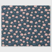 Papier Cadeau Mariage Bohème Navy et Rose Fleurie (Plat)