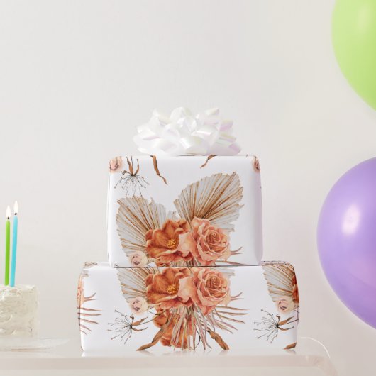 Papier Cadeau Mariage bohème rustique aux fleurs orange brûlé (Cadeaux de fête)