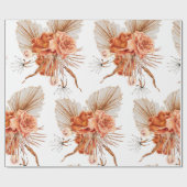 Papier Cadeau Mariage bohème rustique aux fleurs orange brûlé (Plat)