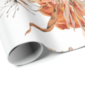 Papier Cadeau Mariage bohème rustique aux fleurs orange brûlé (Coin rond)