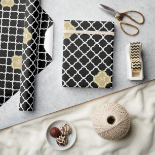 Papier Cadeau Mariage Chic Art Déco à Motif Monogrammé Quadrilob