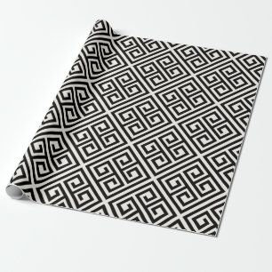 Papier Cadeau Mariage chic principal grec en ivoire noir moderne