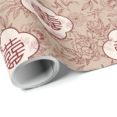 Papier Cadeau Mariage chinois Motif double Xi (Coin rond)