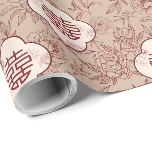 Papier Cadeau Mariage chinois Motif double Xi (Coin rond)