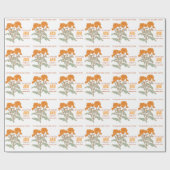 Papier Cadeau Mariage chrysanthemum orange nom date envelopper (Plat)