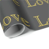 Papier Cadeau Mariage Classique Amour Gris Or Élégant (Coin rond)