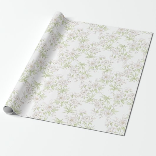 Papier Cadeau Mariage Classique Rose Blanche (Déroulé)