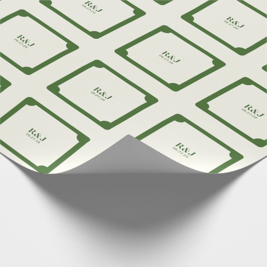 Papier Cadeau Mariage Couple Monogram Vert (Coin)
