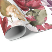 Papier Cadeau Mariage d'aquarelle florale de Marsala de Bourgogn (Coin rond)