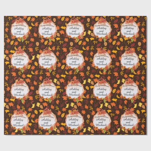 Papier Cadeau Mariage de automne Personnaliser les noms Feuilles (Plat)