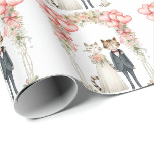 Papier Cadeau Mariage de chat avec mariée et chambre