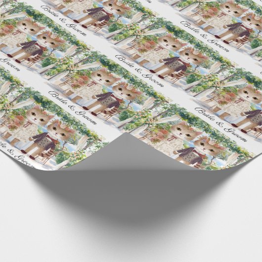 Papier Cadeau Mariage de chat avec mariée et chambre (Coin)