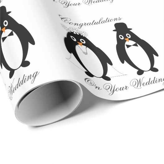 Papier Cadeau Mariage de conception de pingouins (Coin rond)