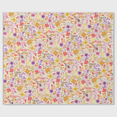 Papier Cadeau Mariage de Fleur de Foliage Orange Violet Bohème (Plat)