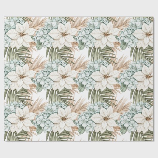 Papier Cadeau Mariage de fleurs bleu tropical (Plat)