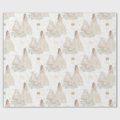 Papier Cadeau Mariage de mariage blanc et or  (Plat)