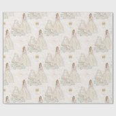 Papier Cadeau Mariage de mariage blanc et or  (Plat)