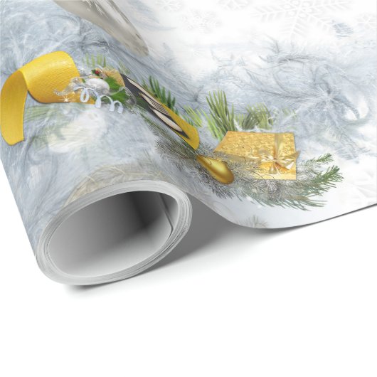 Papier Cadeau Mariage de Noël blanc Répétition design (Coin rond)