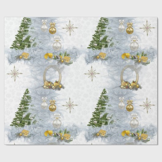 Papier Cadeau Mariage de Noël blanc Répétition design (Plat)