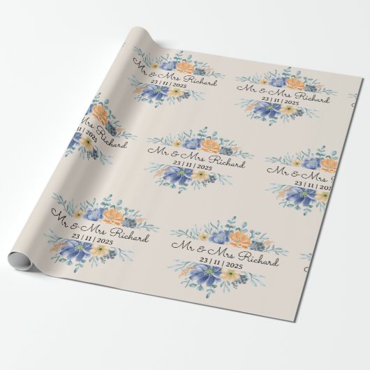 Papier Cadeau Mariage de nom de calligraphie de script personnal (Déroulé)