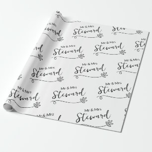 Papier Cadeau Mariage de nom personnalisé simple et élégant