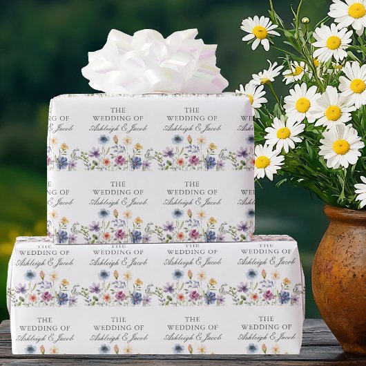 Papier Cadeau Mariage de printemps aux fleurs sauvages élégantes