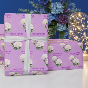 Papier Cadeau Mariage de printemps Roses Ombré Aquarelle Violet 