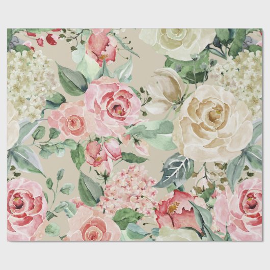 Papier Cadeau Mariage de roses aquarelles magnifiques (Plat)