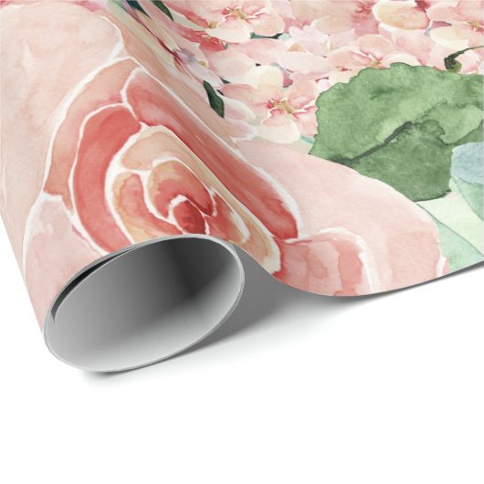 Papier Cadeau Mariage de roses aquarelles magnifiques (Coin rond)