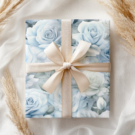 Papier Cadeau Mariage De Roses Bleues Douces Pastel