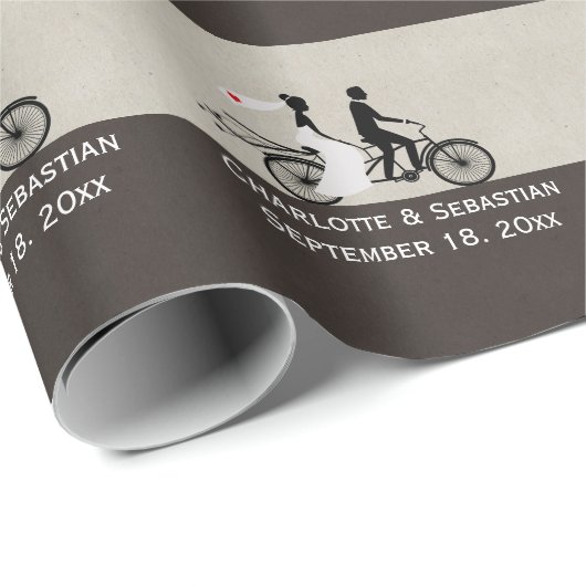 Papier Cadeau Mariage De Vélos Cute Tandem (Coin rond)