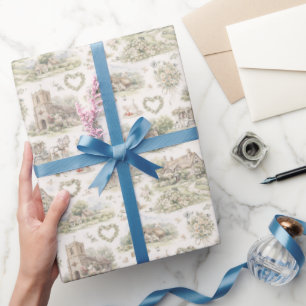Papier Cadeau Mariage de village anglais Motif aquarelle