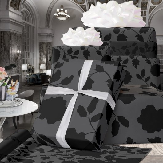 Papier Cadeau Mariage d'élégance florale gris et noir