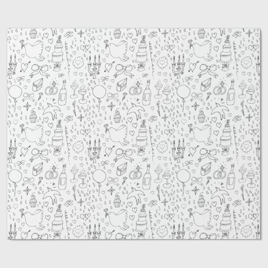Papier Cadeau Mariage d'illustrations de Doodle en noir et blanc (Plat)