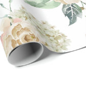 Papier Cadeau Mariage Élégant Crème Floral Botanique (Coin rond)